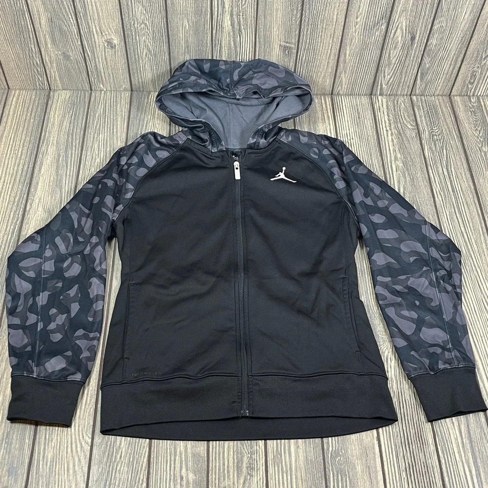 Jordan Therma-Fit Full‎ Zip Hoodie Kids Large Black Camo Performance Sweatshirt